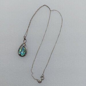 Vintage 925 NV Silver Necklace With Abalone Pendant 18" Chain